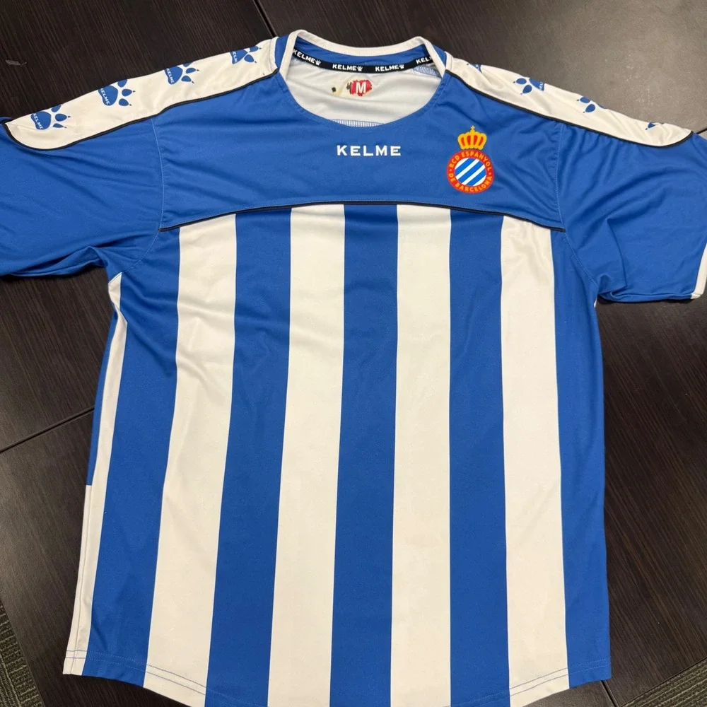 Kelme RCD Espanyol Barcelona Soccer Jersey Mens‎ M Blue White Striped 25